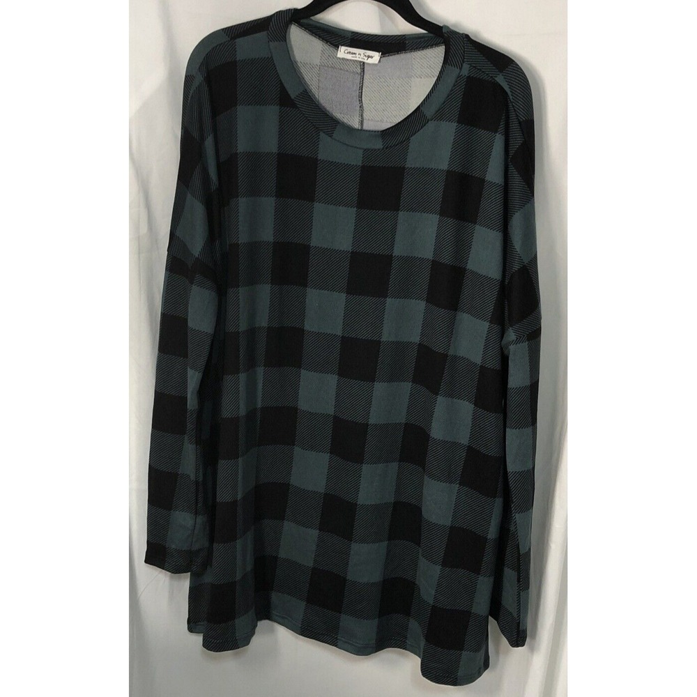 Cream n Sugar - Soft Long Sleeve Top in a Green and Black Plaid -‎ Size XL